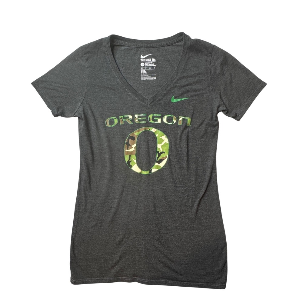 Oregon Ducks Nike T-Shirt Womens XS Grey Camo Logo V-Neck 561451-00A Tri-Blend